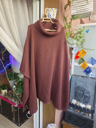 Poncho Lana Merino Talla Única Marrón