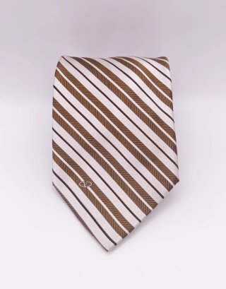Corbata Valentino Seda Rayas Beige y Marrón