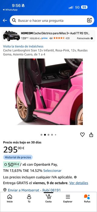 Coche eléctrico infantil rosa