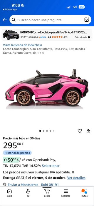 Coche eléctrico infantil rosa