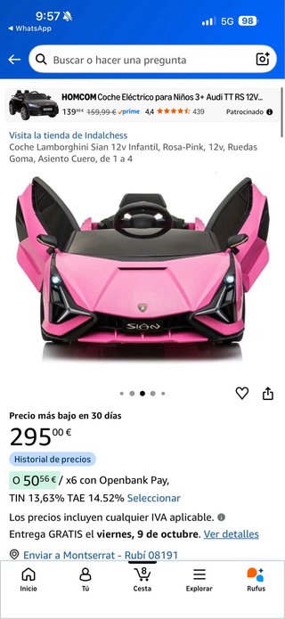 Coche eléctrico infantil rosa