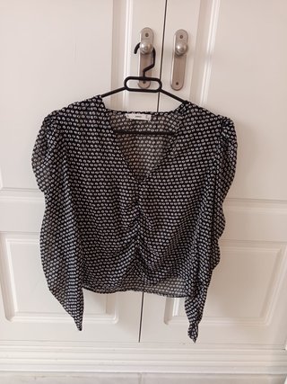 Camisa Mango Negra y Blanca Semitransparente