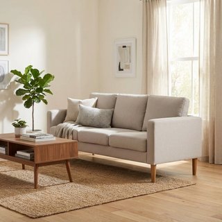 Divano Soggiorno 3 Posti Tessuto Beige 177x73x82cm