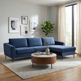 Divano 3 posti con Chaise Longue Tessuto Vellutato