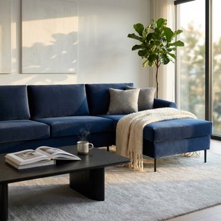 Divano 3 posti con Chaise Longue Tessuto Vellutato
