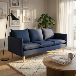Divano 3 Posti Soggiorno Tessuto Blu 188x82x84cm