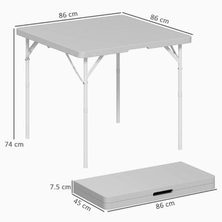 Mesa plegable camping de HDPE y metal 86x86cm gris