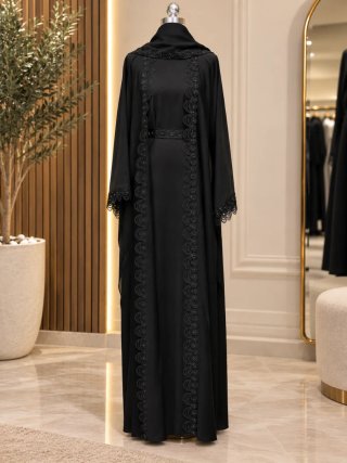 Abaya 3 piezas negra Dubai Talla Única