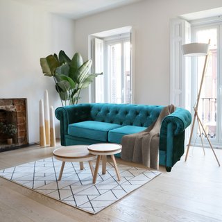 Divano Chesterfield 2 Posti Velluto Blu 152x74cm