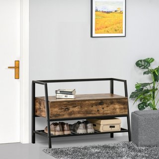 Banco zapatero de aglomerado y metal 90 cm rústico