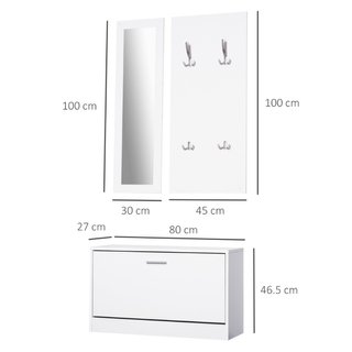 Recibidor de aglomerado, zapatero y espejo, blanco