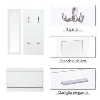 Recibidor de aglomerado, zapatero y espejo, blanco