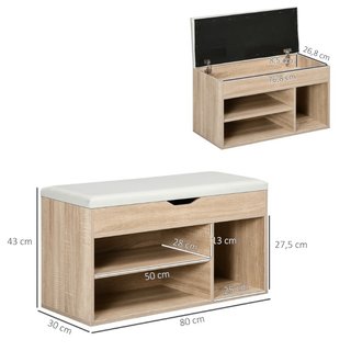 Banco zapatero de MDF y polipiel con cojín 80x30cm