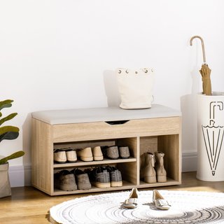 Banco zapatero de MDF y polipiel con cojín 80x30cm
