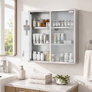 Botiquín armario de acero inox y vidrio, cerradura