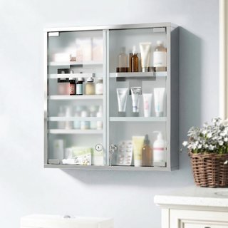 Botiquín armario de acero inox y vidrio, cerradura