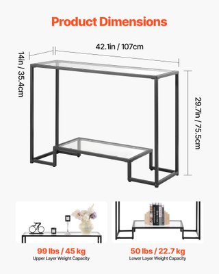 Consolle in Vetro a 2 Livelli Nero 107x35x76 cm