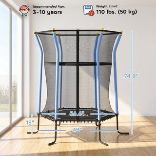 Cama elástica infantil de acero, red, 122 cm, azul