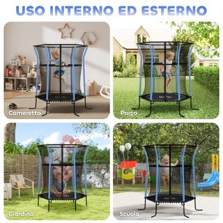 Cama elástica infantil de acero, red, 122 cm, azul