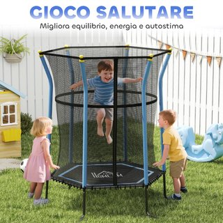 Cama elástica infantil de acero, red, 122 cm, azul