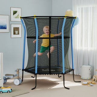 Cama elástica infantil de acero, red, 122 cm, azul