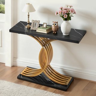 Consolle Ingresso Nera Dorata Moderna 100x30x81 cm