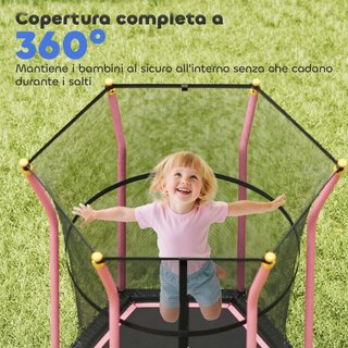 Cama elástica infantil de acero, red, 122 cm, rosa