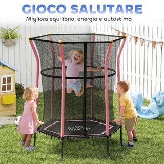 Cama elástica infantil de acero, red, 122 cm, rosa