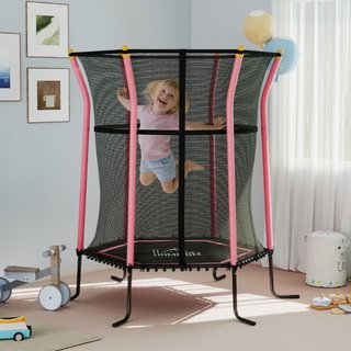 Cama elástica infantil de acero, red, 122 cm, rosa