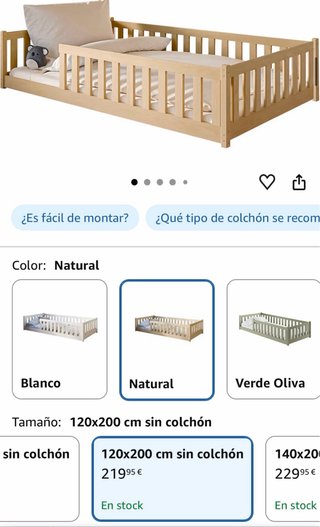 Cama infantil Montessori madera maciza con colchón