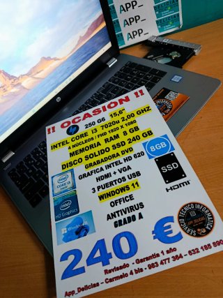 Portátil HP i3 240€ 8GB RAM 240GB SSD