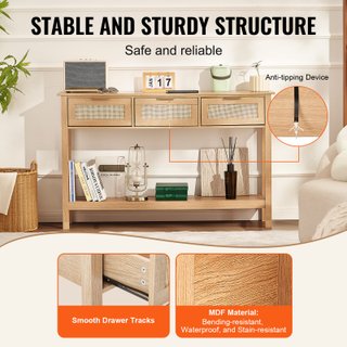 Consolle Ingresso in Rattan Naturale 3 Cassetti