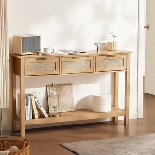 Consolle Ingresso in Rattan Naturale 3 Cassetti