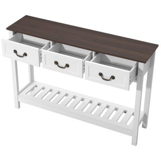 Tavolino Console Bianco con Cassetti e Ripiano