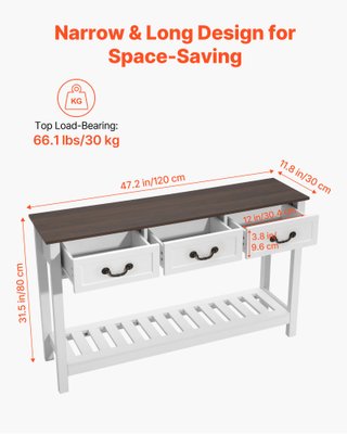 Tavolino Console Bianco con Cassetti e Ripiano