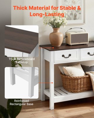 Tavolino Console Bianco con Cassetti e Ripiano