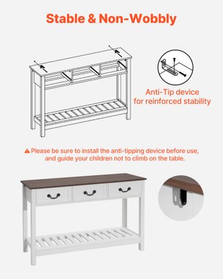 Tavolino Console Bianco con Cassetti e Ripiano
