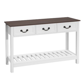 Tavolino Console Bianco con Cassetti e Ripiano