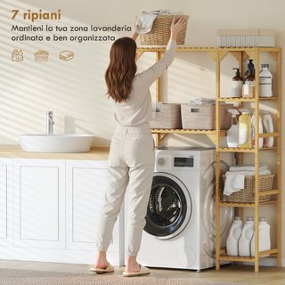 Mueble para lavadora estantería de bambú, 7 baldas