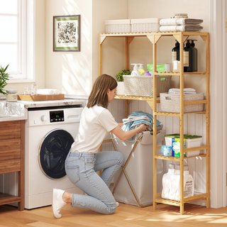 Mueble para lavadora estantería de bambú, 7 baldas
