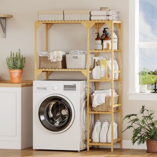 Mueble para lavadora estantería de bambú, 7 baldas