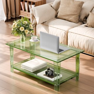 Tavolino in Acrilico Verde a 2 Livelli 50x80x40cm