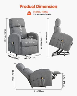 Poltrona Relax Elettrica Reclinabile Grigio Chiaro