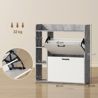 Zapatero estrecho de aglomerado con 15 pares, gris