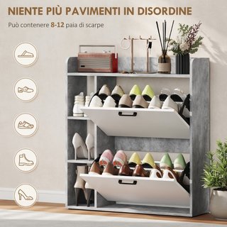 Zapatero estrecho de aglomerado con 15 pares, gris