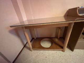 Tavolo consolle in legno e vetro