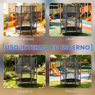 Cama elástica trampolín para niños de acero, negro