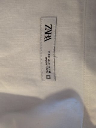 Camisa Zara caballero blanca S algodón lino