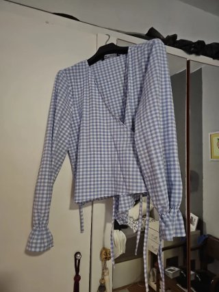 Blusa Zara Cuadros Azul Blanco