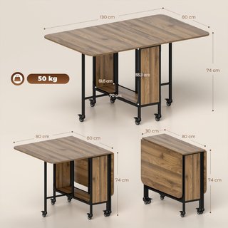 Mesa plegable, aglomerado y metal, con seis ruedas